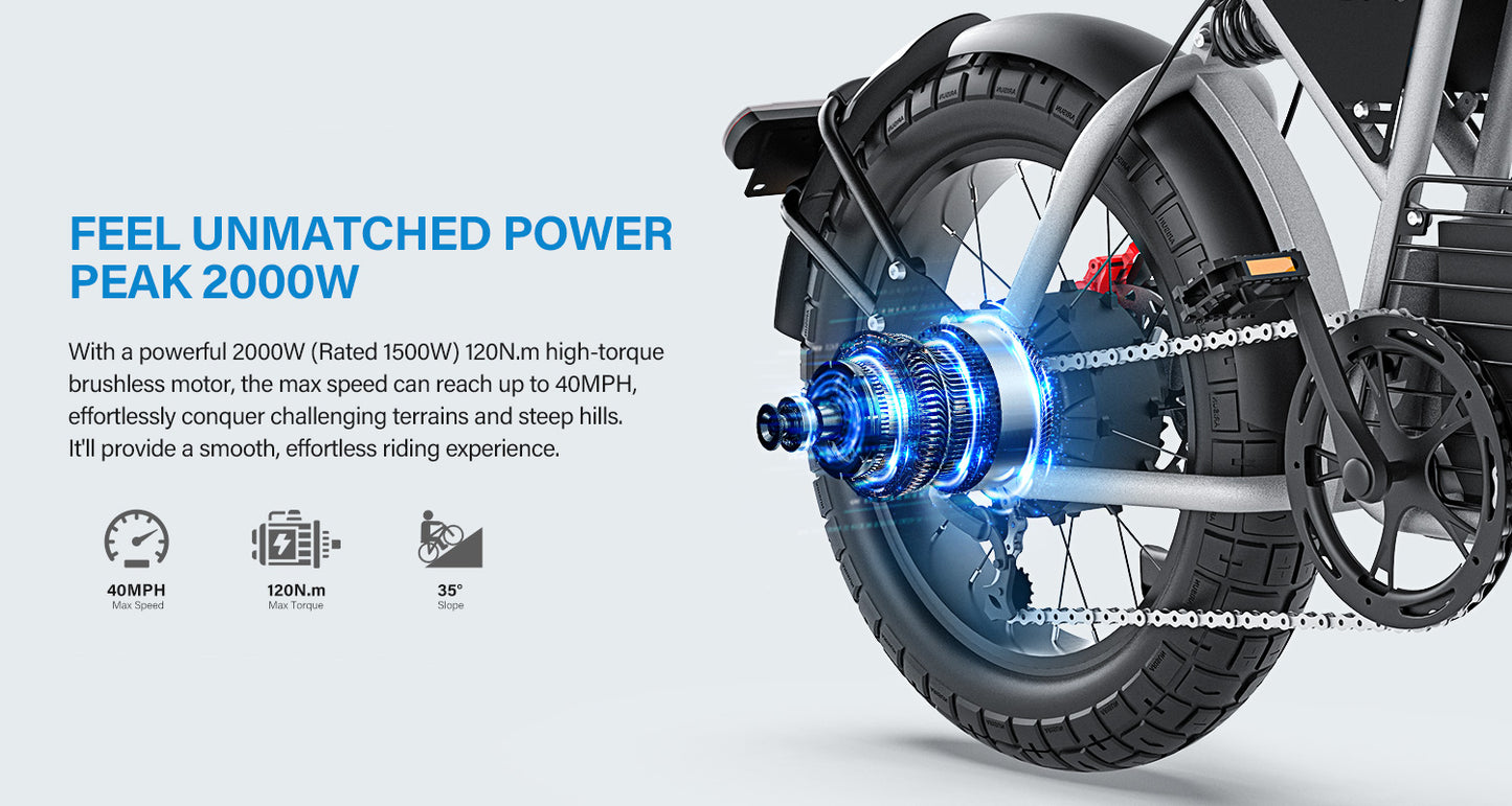 COSWHEEL CT20S 65km/h Electric Bike for Adults 2000W Motor 60V 27.5AH Battery 100Miles Long Range Ebike 20x5" Fat Tire E Bike