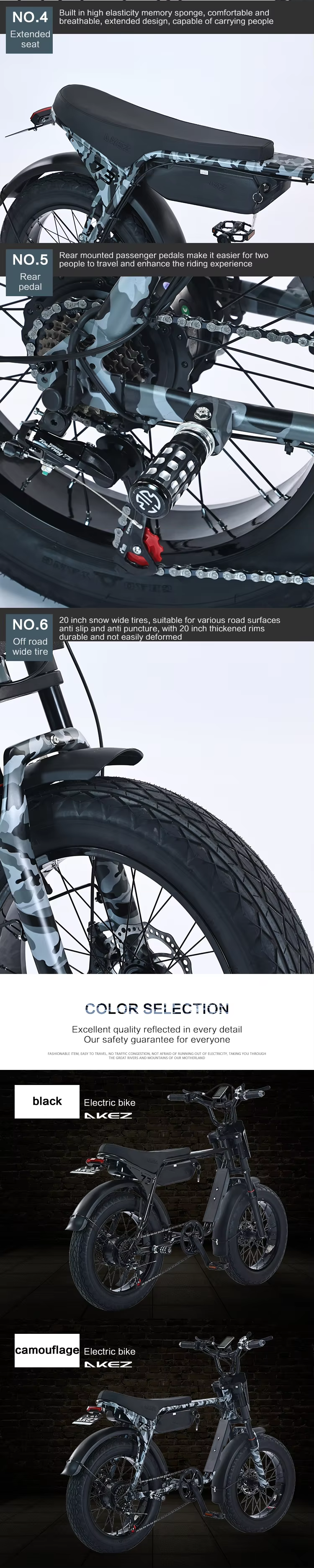 USA Warehouse ZX 20 Inch Fat Tires E-bike 48V 750W Electric Urban Bicycle Super Adults Ebike 73 With Foot Pegs