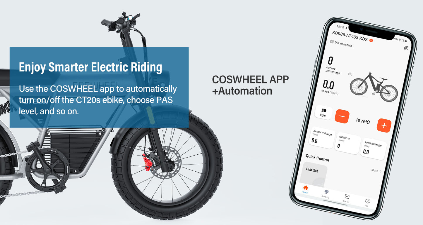 COSWHEEL CT20S 65km/h Electric Bike for Adults 2000W Motor 60V 27.5AH Battery 100Miles Long Range Ebike 20x5" Fat Tire E Bike