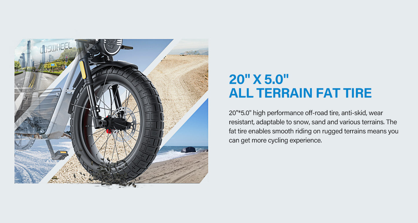 COSWHEEL CT20S 65km/h Electric Bike for Adults 2000W Motor 60V 27.5AH Battery 100Miles Long Range Ebike 20x5" Fat Tire E Bike