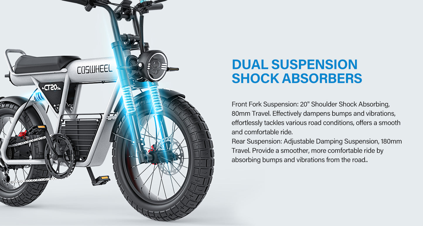 COSWHEEL CT20S 65km/h Electric Bike for Adults 2000W Motor 60V 27.5AH Battery 100Miles Long Range Ebike 20x5" Fat Tire E Bike